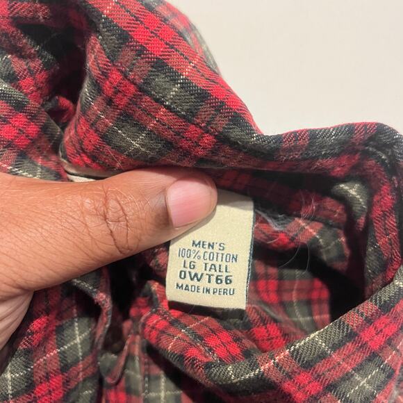 Vintage LL Bean Flannel Shirt Mens Large TALL LT Plaid Casual Green Black Red - Picture 4 of 6
